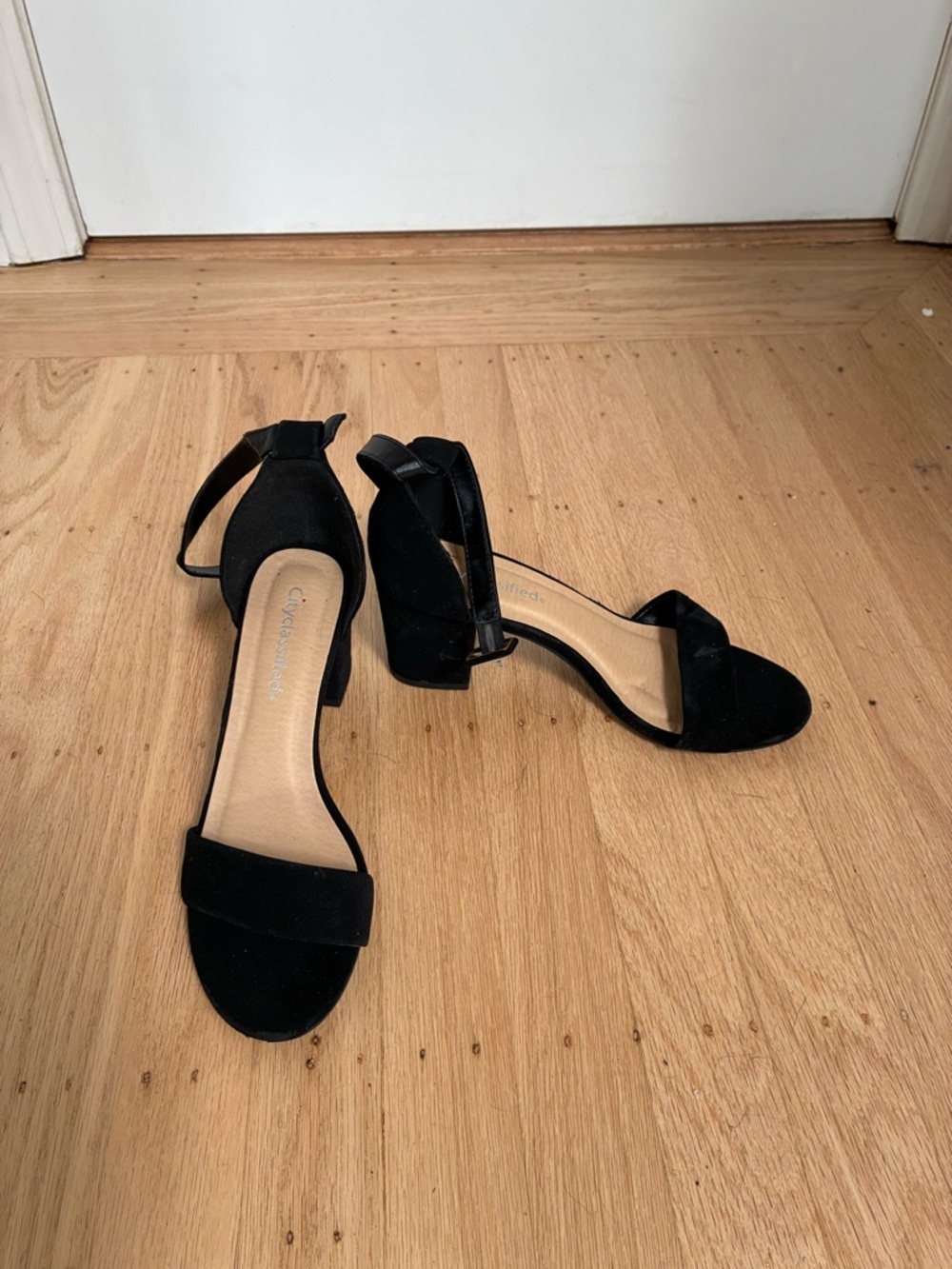 Cityclassified Black Suede Ankle-Strap Block Heels